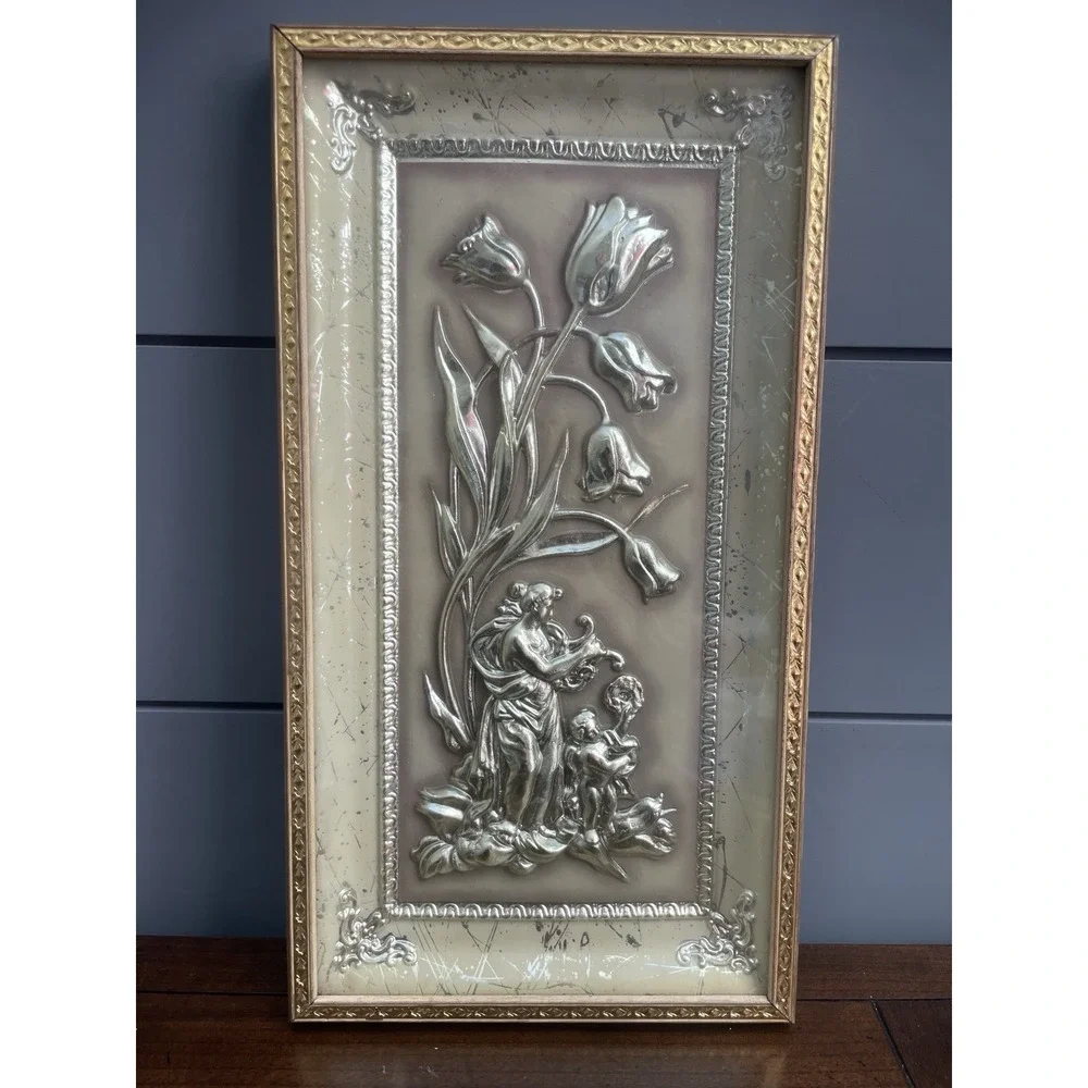 Vtg 1950's Four Seasons Metalcraft Spring - 3D Flowers Victorian Framed Wall Art